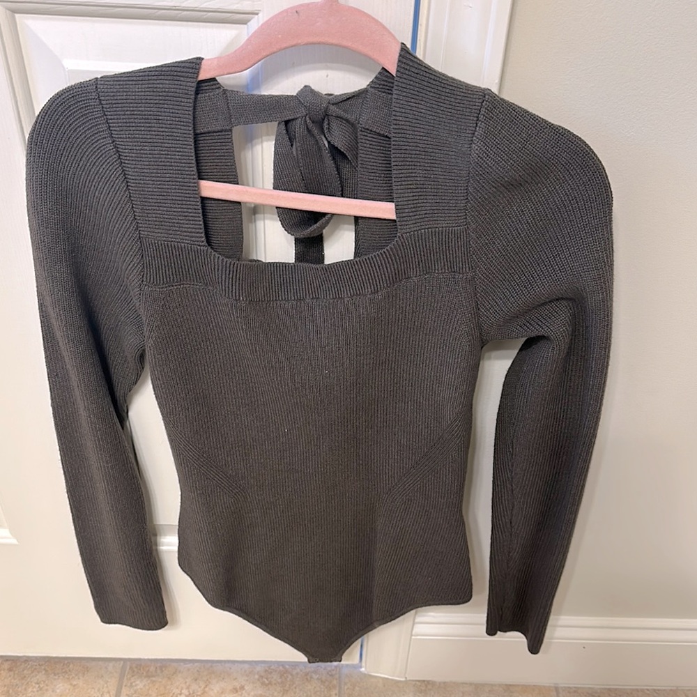 A&F Chic Green Knit Long Sleeve Bodysuit